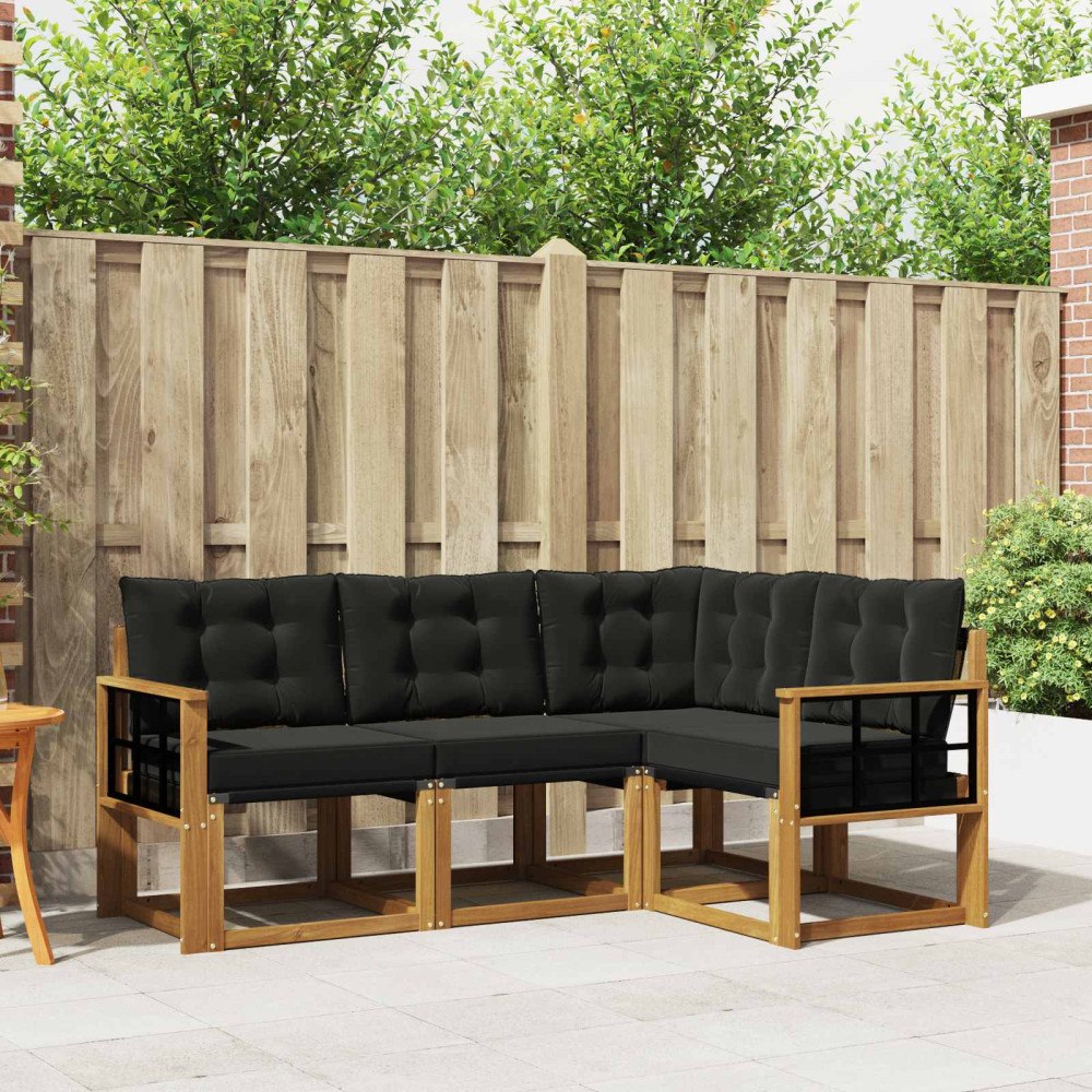 vidaXL Utomhussoffset med kudde 4 pcs Naturlig och svart