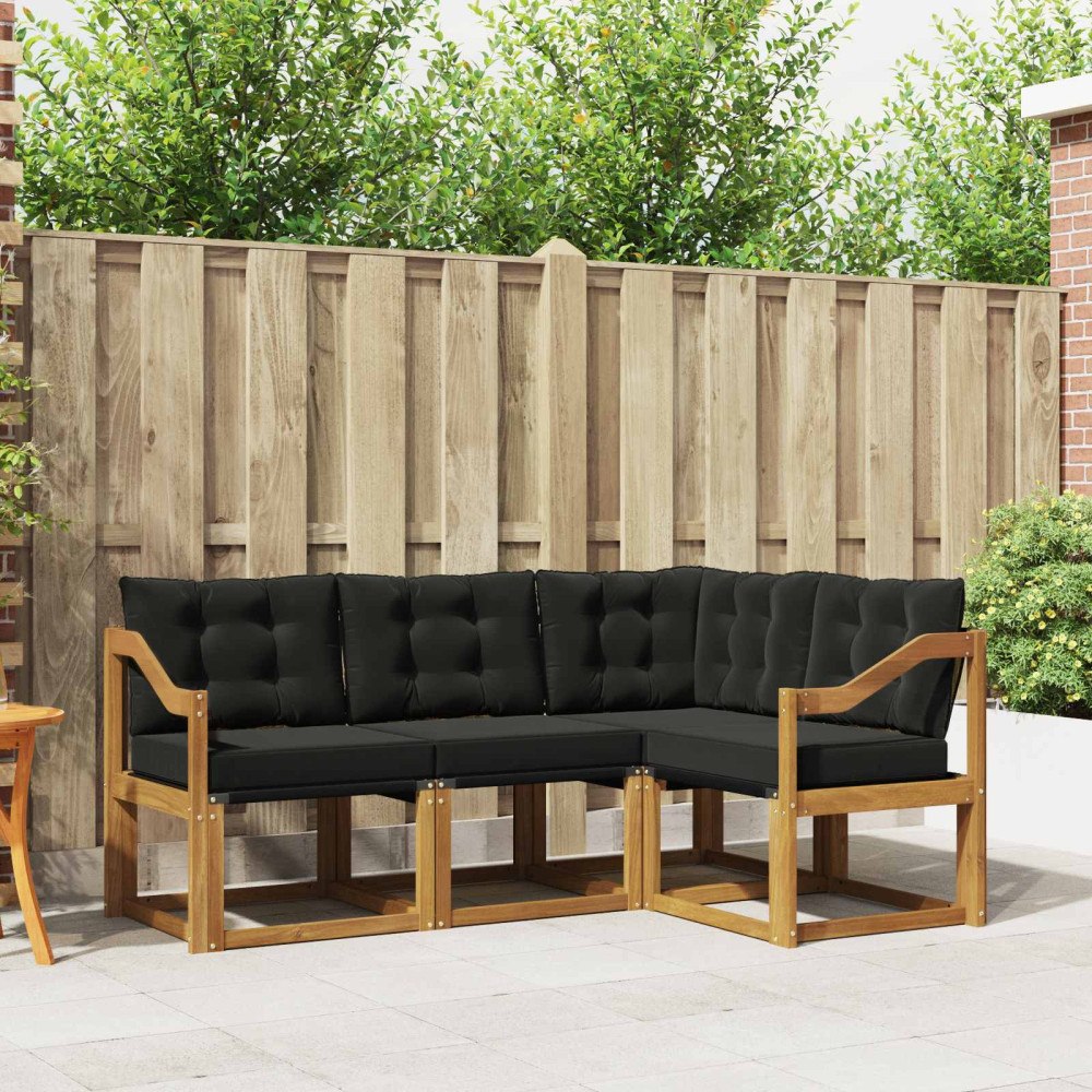 vidaXL Utomhussoffset med kudde 4 pcs Naturlig och svart