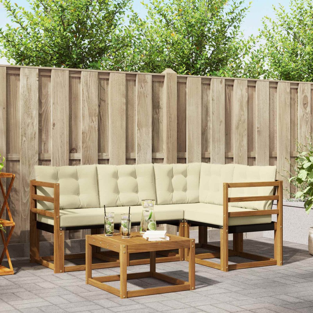 vidaXL Utomhussoffset med kudde 5 pcs Naturlig och Grädde