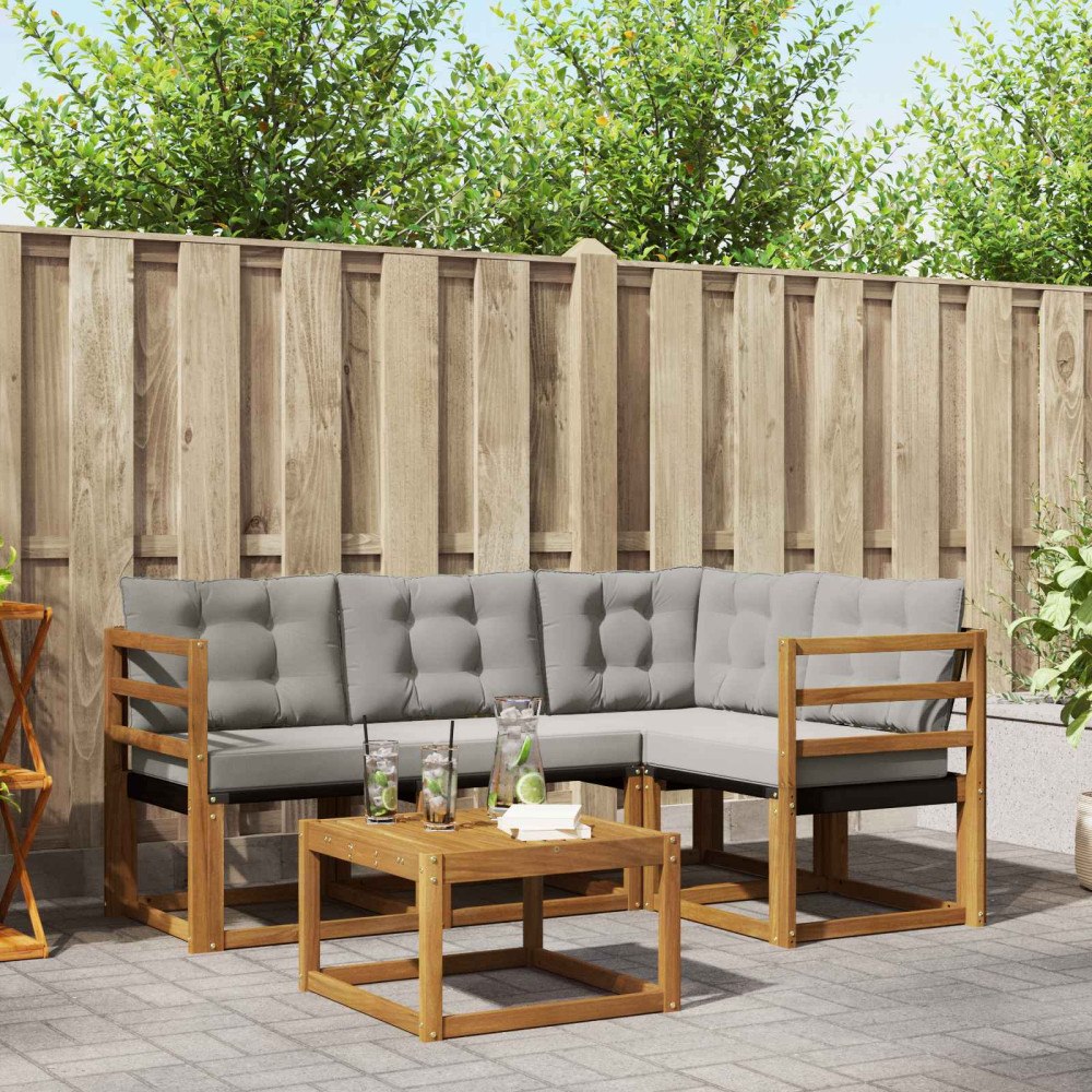 vidaXL Utomhussoffset med kudde 5 pcs Naturlig och Ljus Grå