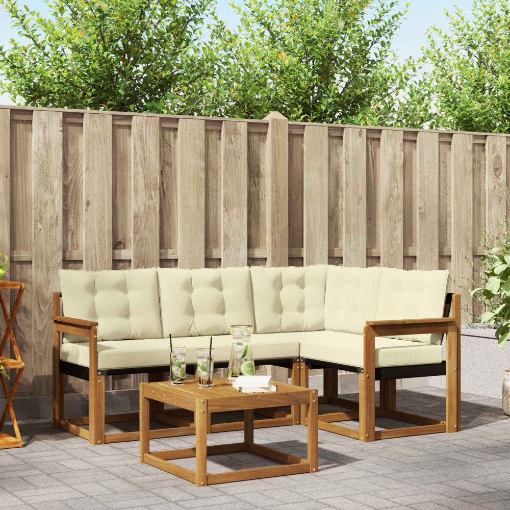 vidaXL Utomhussoffset med kudde 5 pcs Naturlig och Grädde