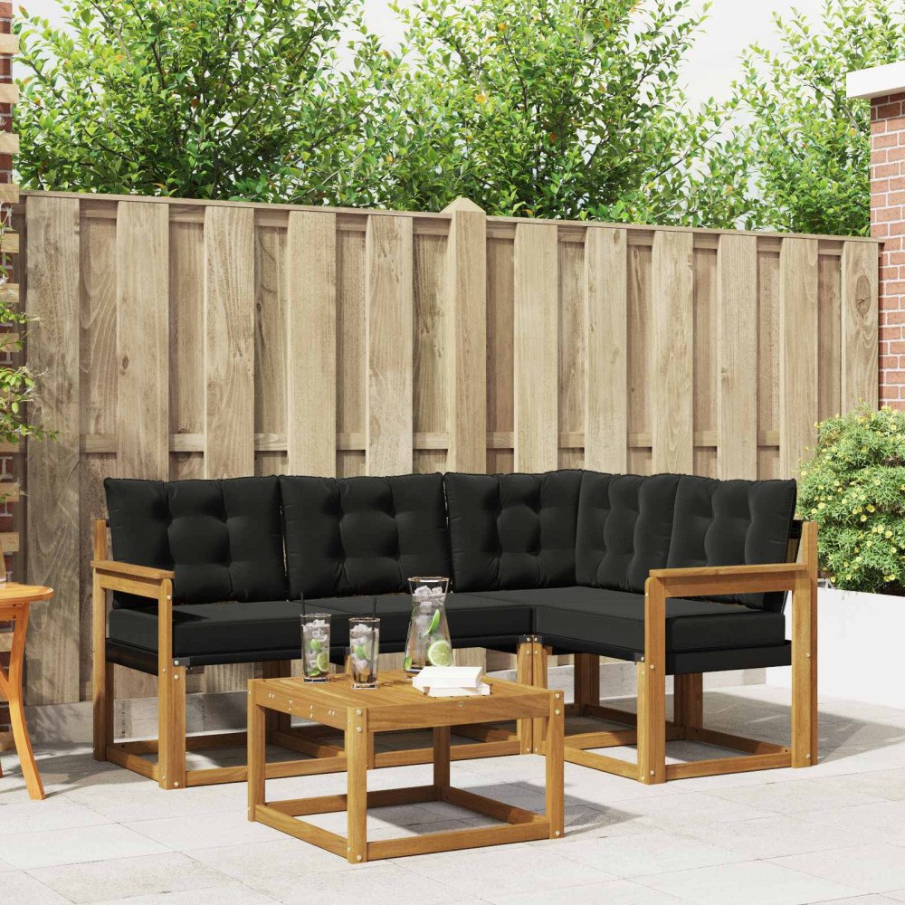 vidaXL Utomhussoffset med kudde 5 pcs Naturlig och svart