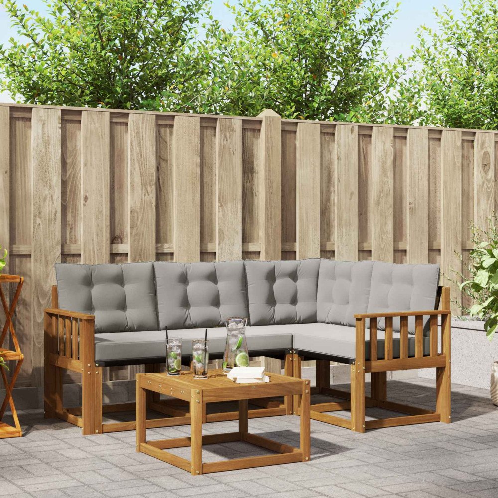 vidaXL Utomhussoffset med kudde 5 pcs Naturlig och Ljus Grå