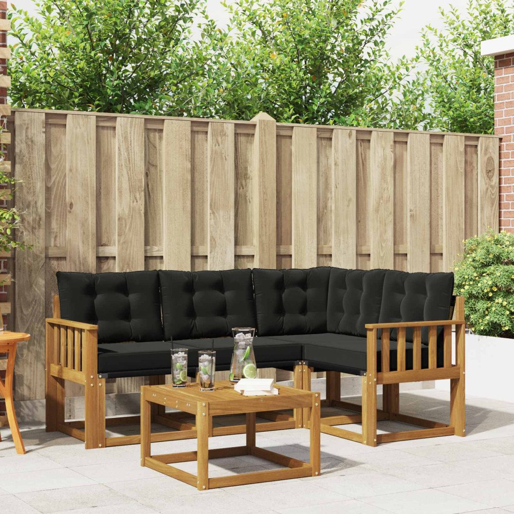 vidaXL Utomhussoffset med kudde 5 pcs Naturlig och svart