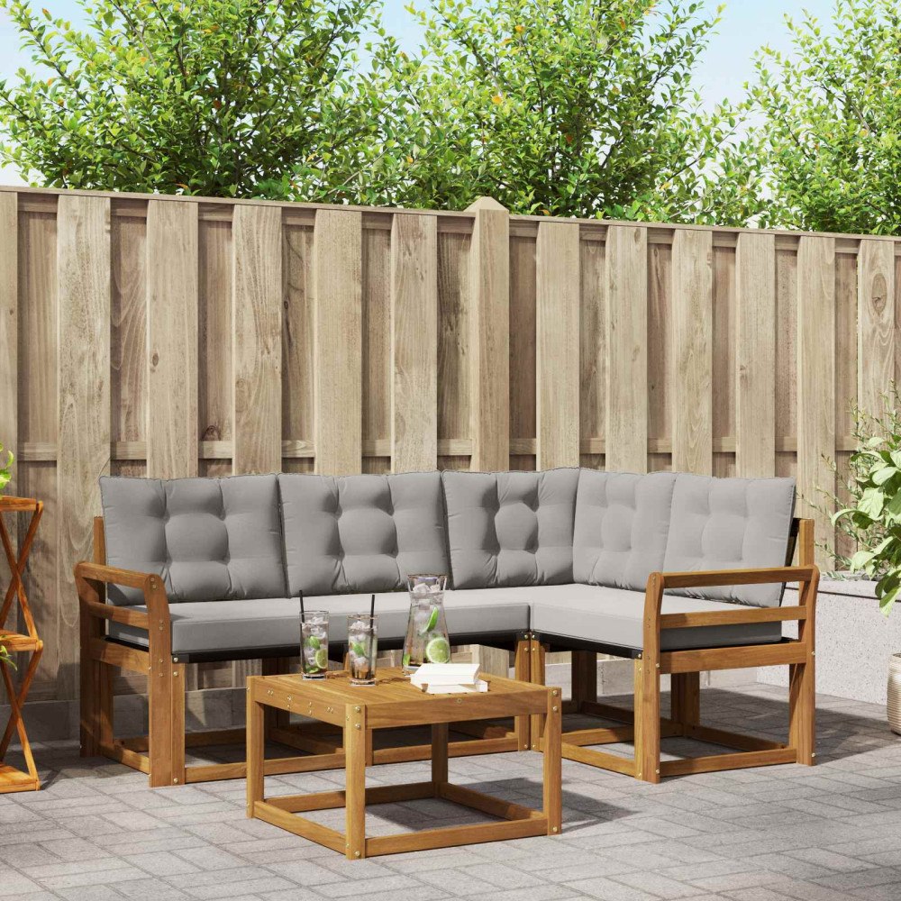 vidaXL Utomhussoffset med kudde 5 pcs Naturlig och Ljus Grå