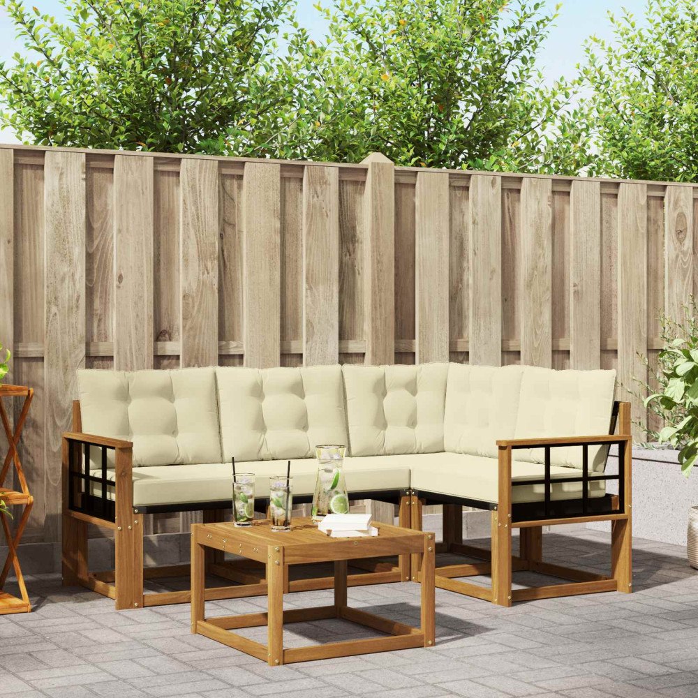 vidaXL Utomhussoffset med kudde 5 pcs Naturlig och Grädde