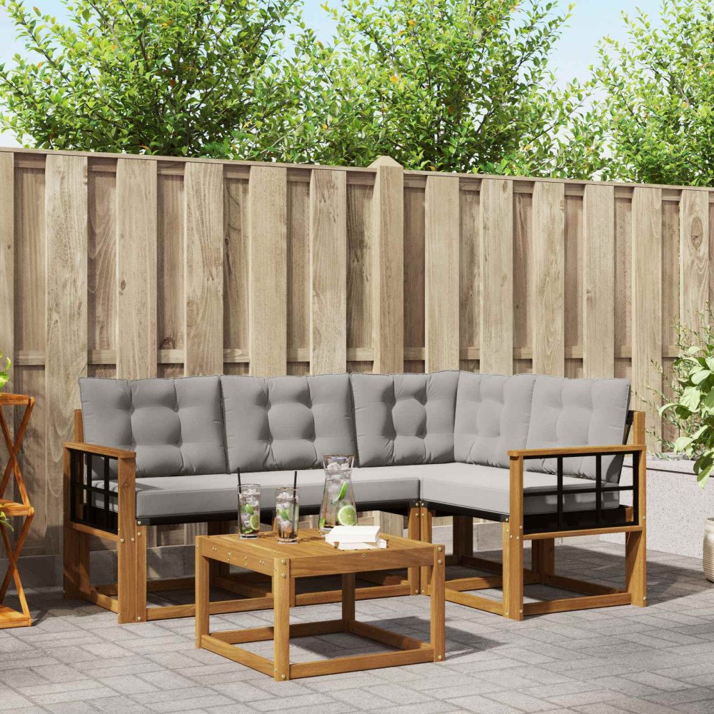 vidaXL Utomhussoffset med kudde 5 pcs Naturlig och Ljus Grå