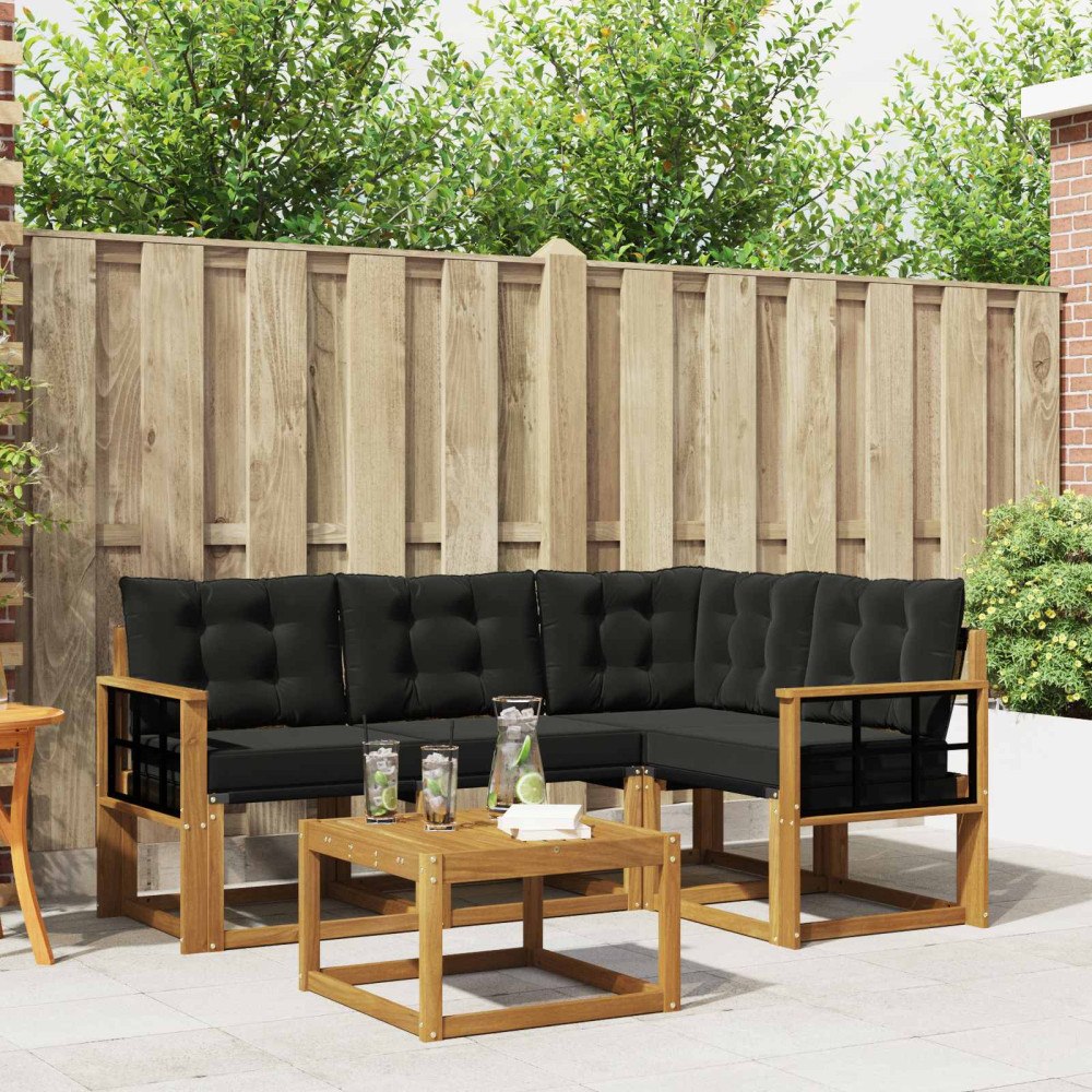 vidaXL Utomhussoffset med kudde 5 pcs Naturlig och svart