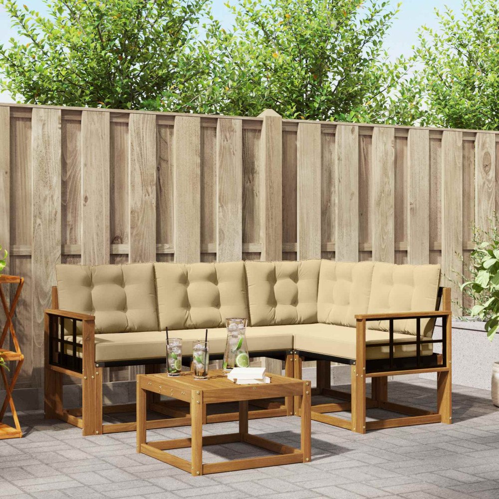 vidaXL Utomhussoffset med kudde 5 pcs Naturlig och Beige