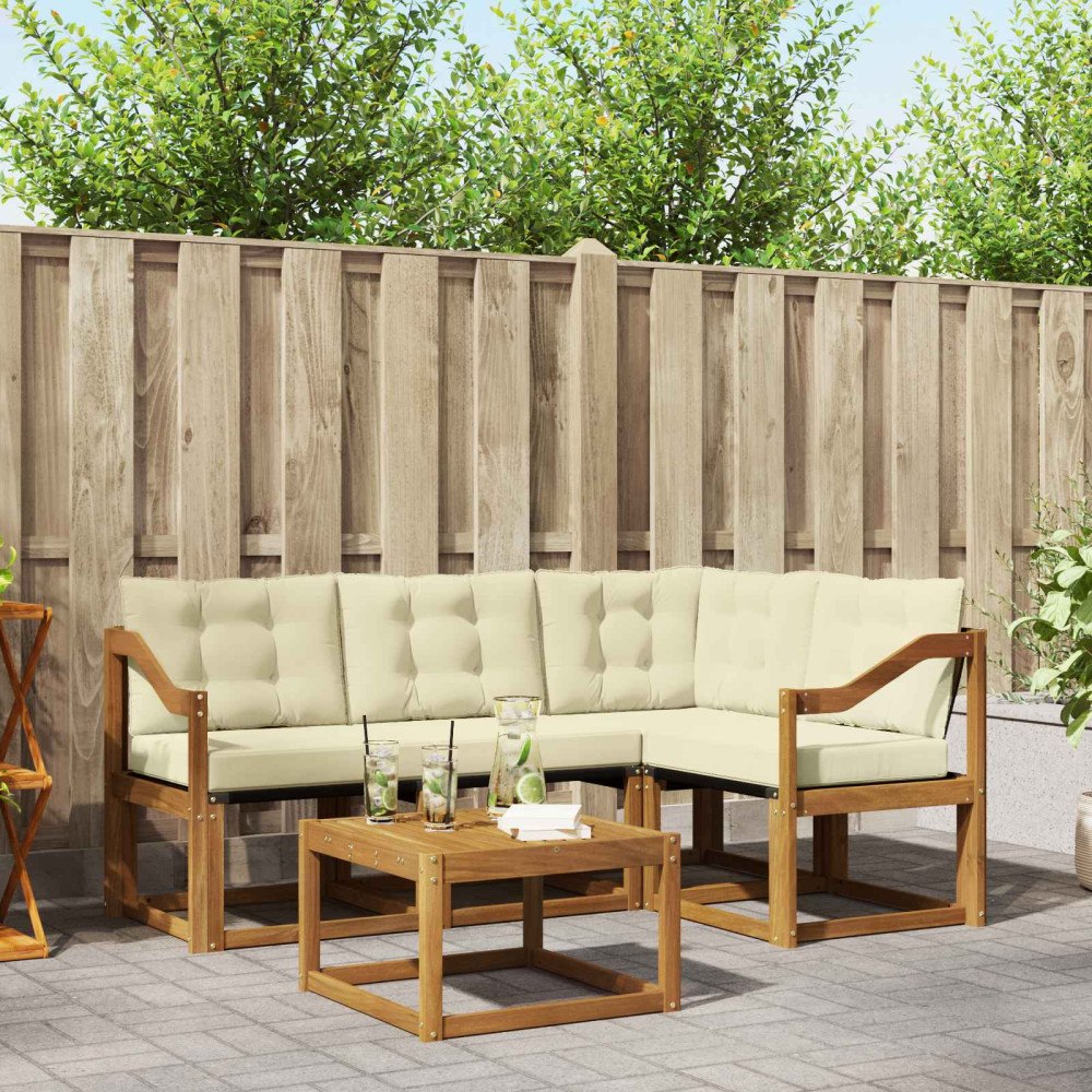 vidaXL Utomhussoffset med kudde 5 pcs Naturlig och Grädde