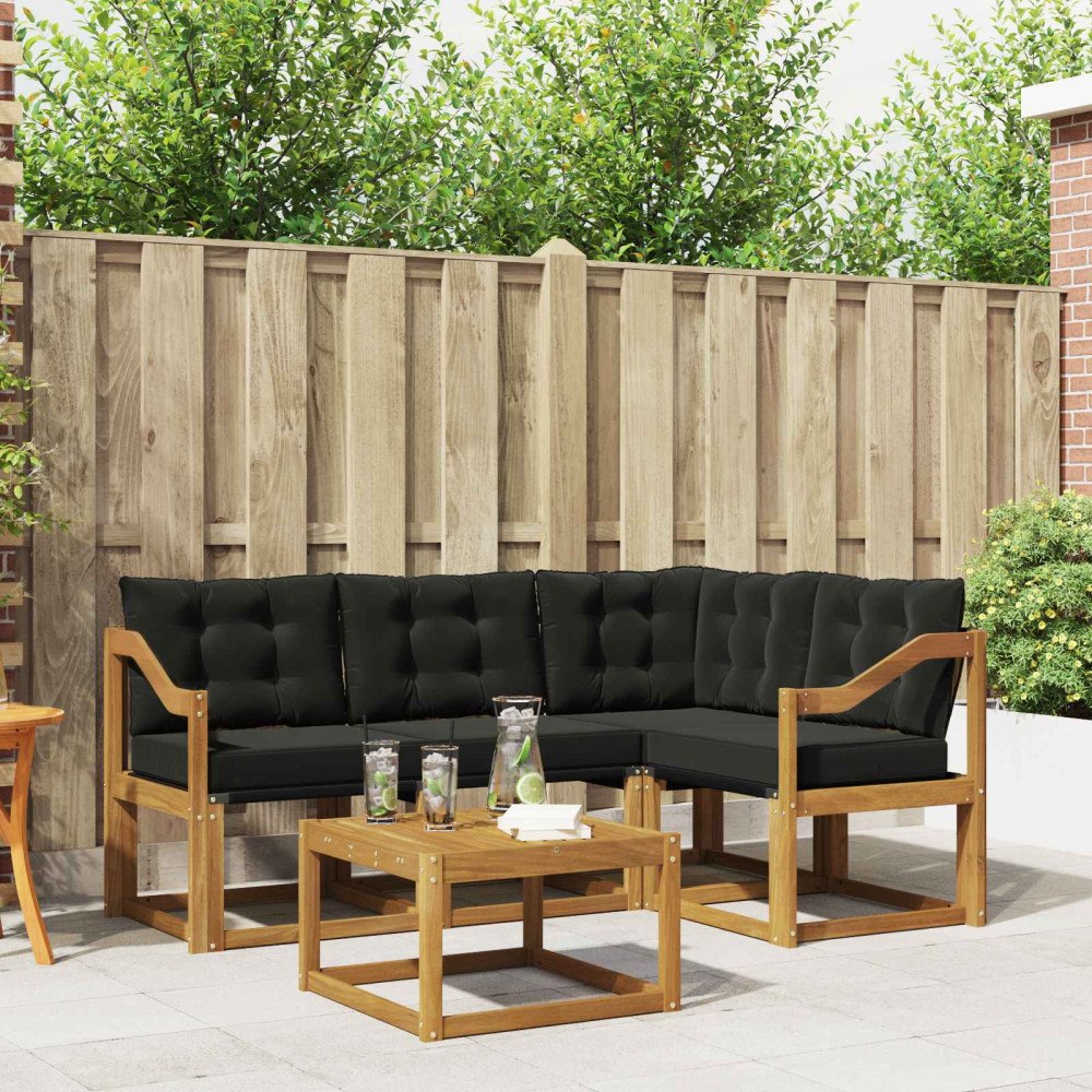 vidaXL Utomhussoffset med kudde 5 pcs Naturlig och svart