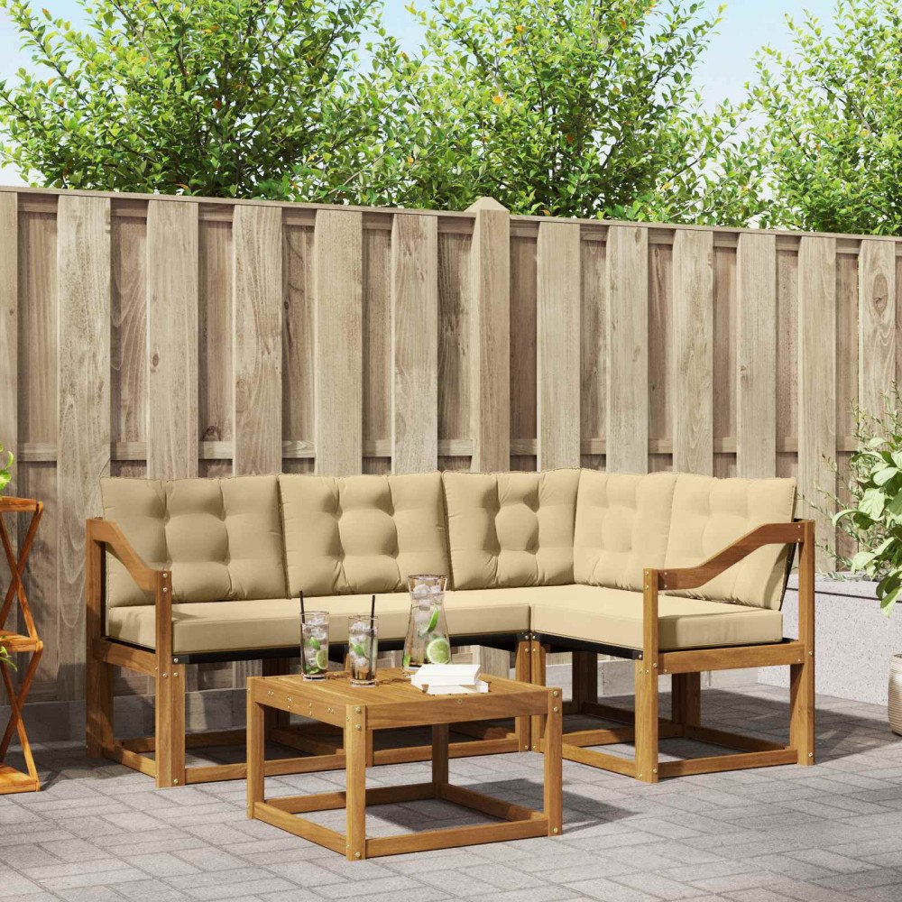 vidaXL Utomhussoffset med kudde 5 pcs Naturlig och Beige