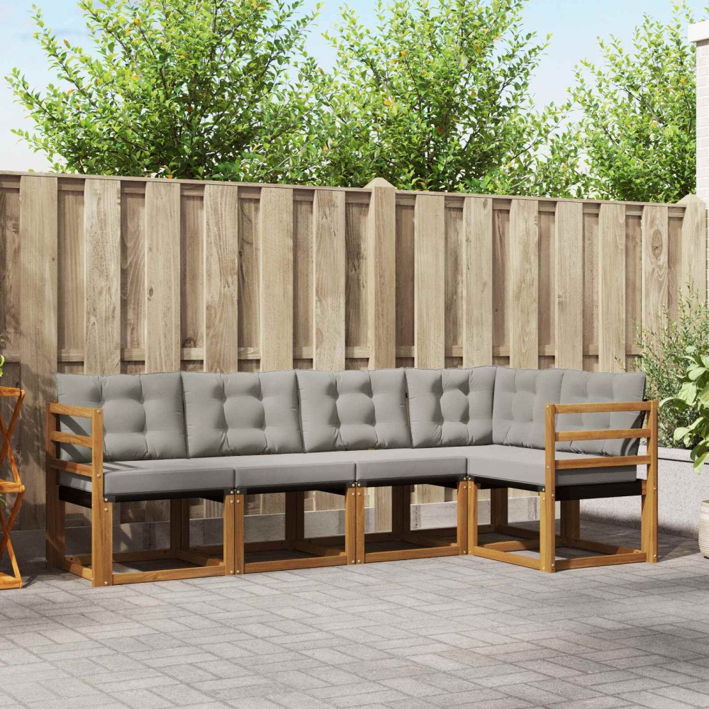 vidaXL Utomhussoffset med kudde 5 pcs Naturlig och Ljus Grå