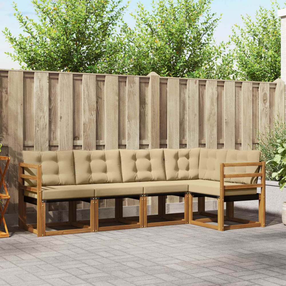vidaXL Utomhussoffset med kudde 5 pcs Naturlig och Beige