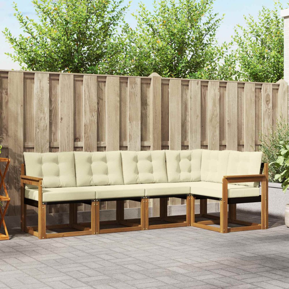 vidaXL Utomhussoffset med kudde 5 pcs Naturlig och Grädde