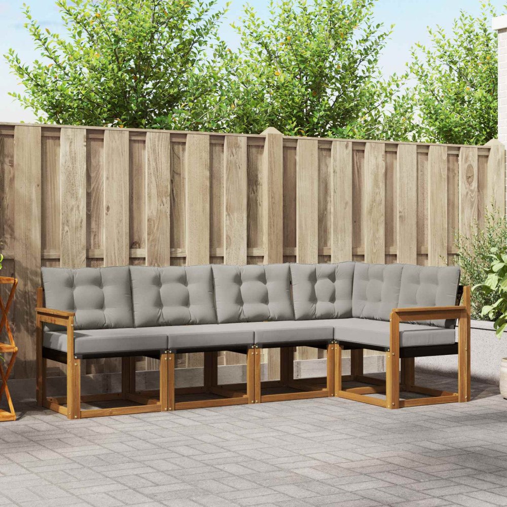 vidaXL Utomhussoffset med kudde 5 pcs Naturlig och Ljus Grå