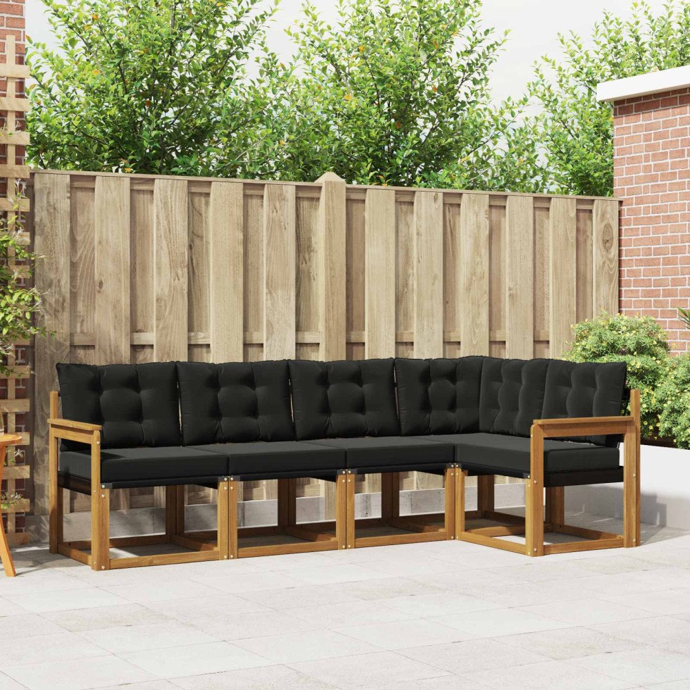 vidaXL Utomhussoffset med kudde 5 pcs Naturlig och svart