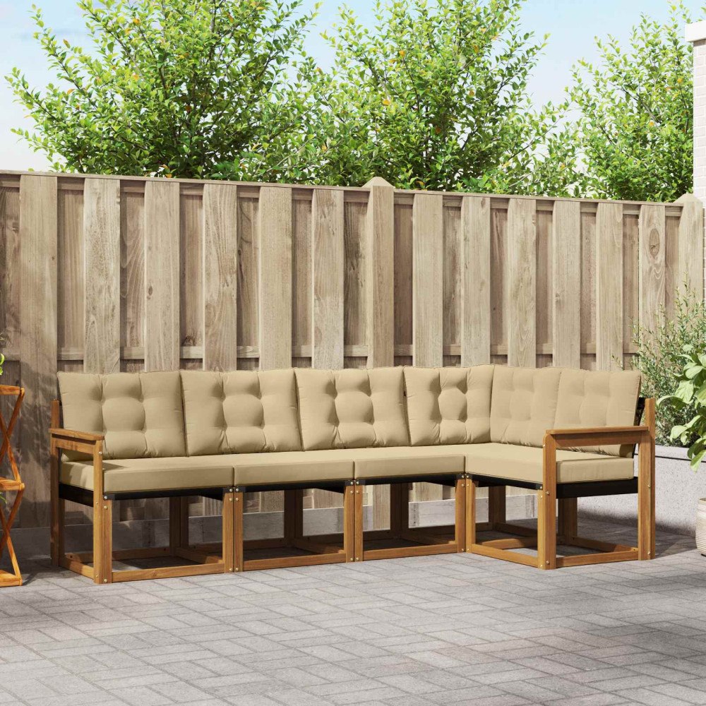 vidaXL Utomhussoffset med kudde 5 pcs Naturlig och Beige
