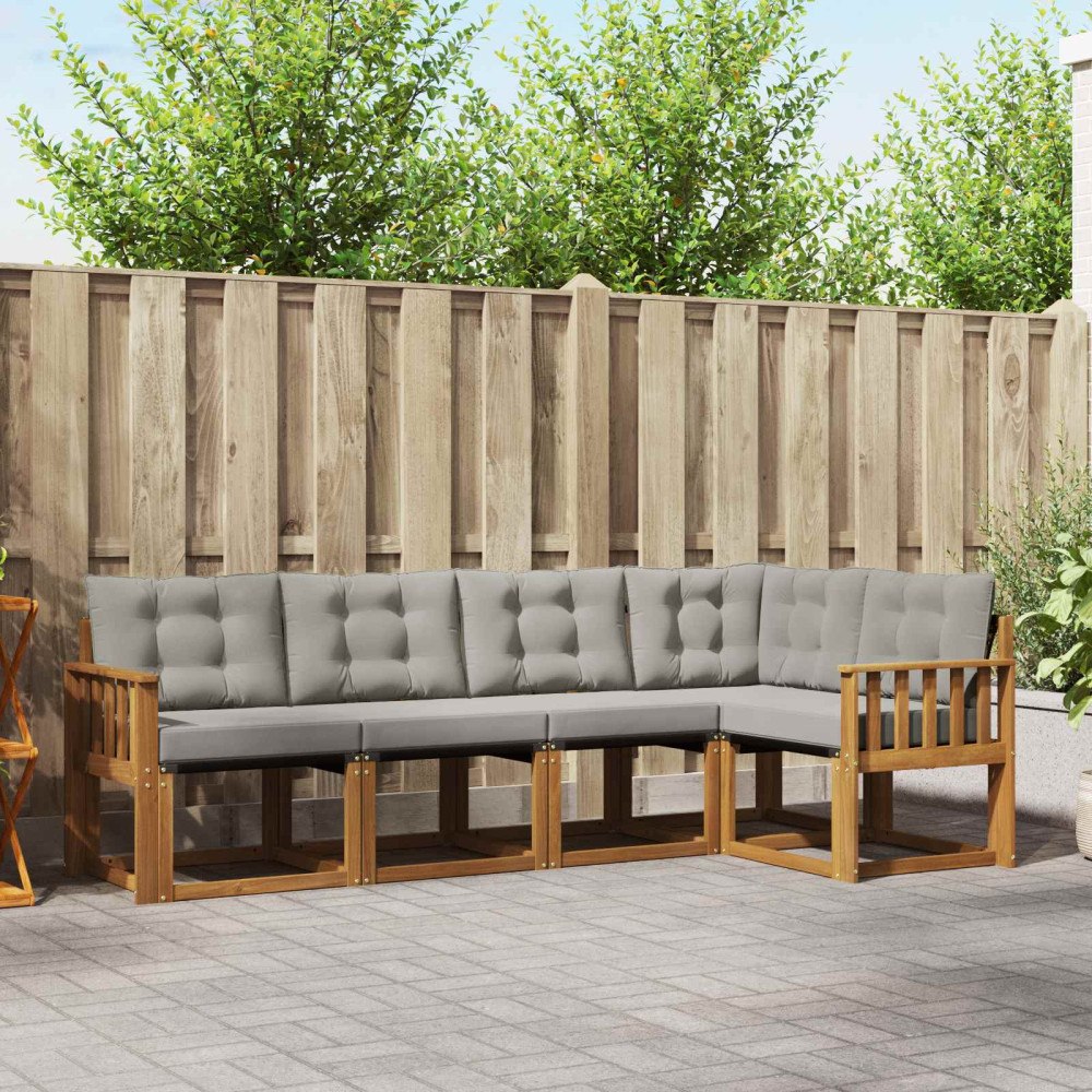 vidaXL Utomhussoffset med kudde 5 pcs Naturlig och Ljus Grå