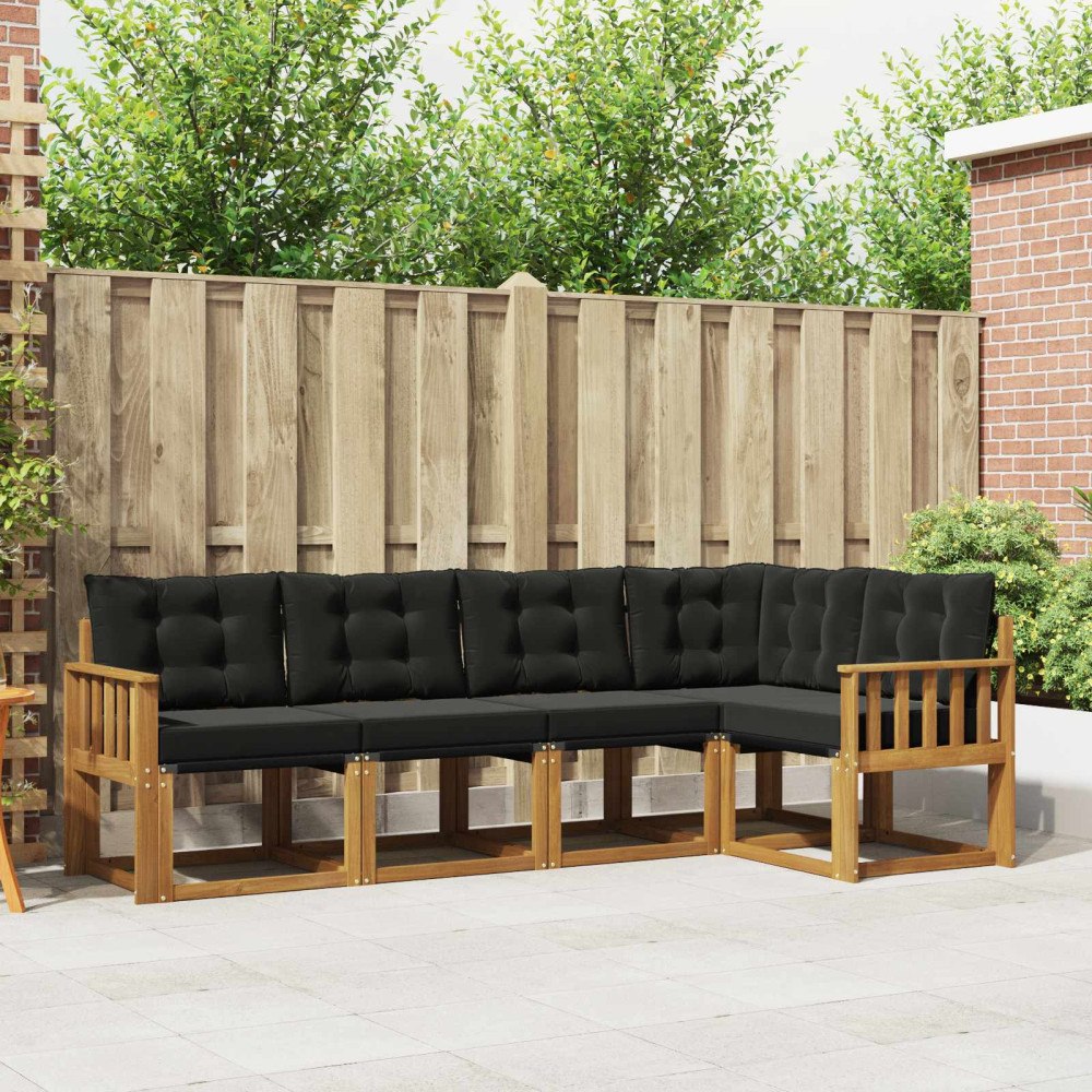 vidaXL Utomhussoffset med kudde 5 pcs Naturlig och svart