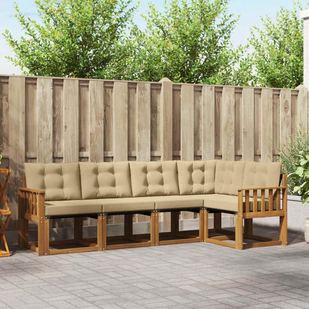 vidaXL Utomhussoffset med kudde 5 pcs Naturlig och Beige