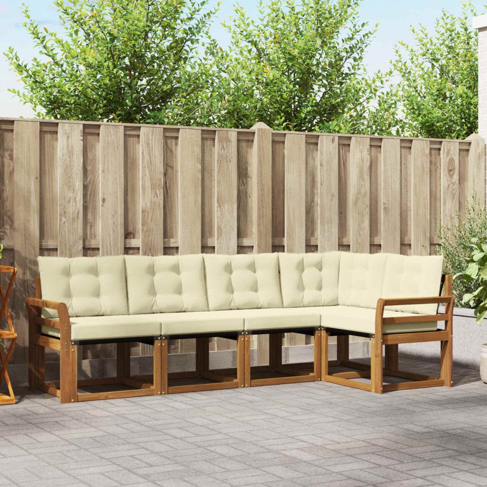 vidaXL Utomhussoffset med kudde 5 pcs Naturlig och Grädde