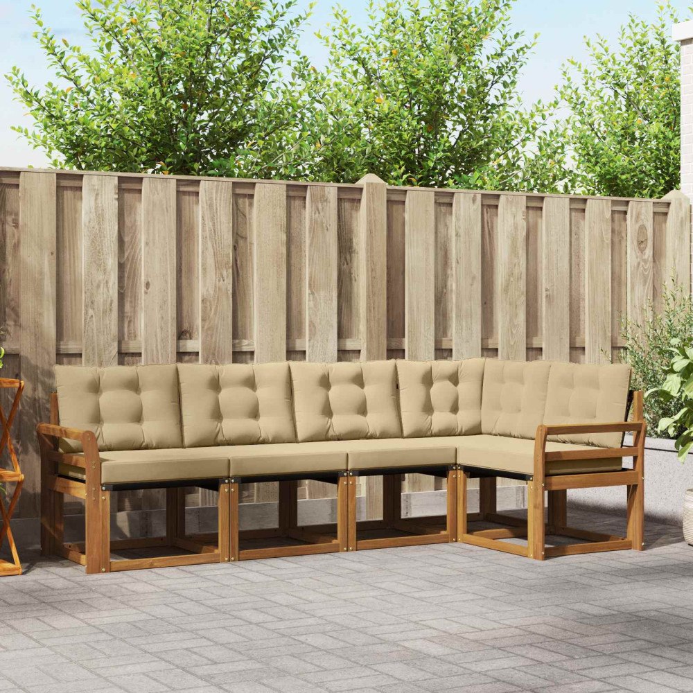 vidaXL Utomhussoffset med kudde 5 pcs Naturlig och Beige