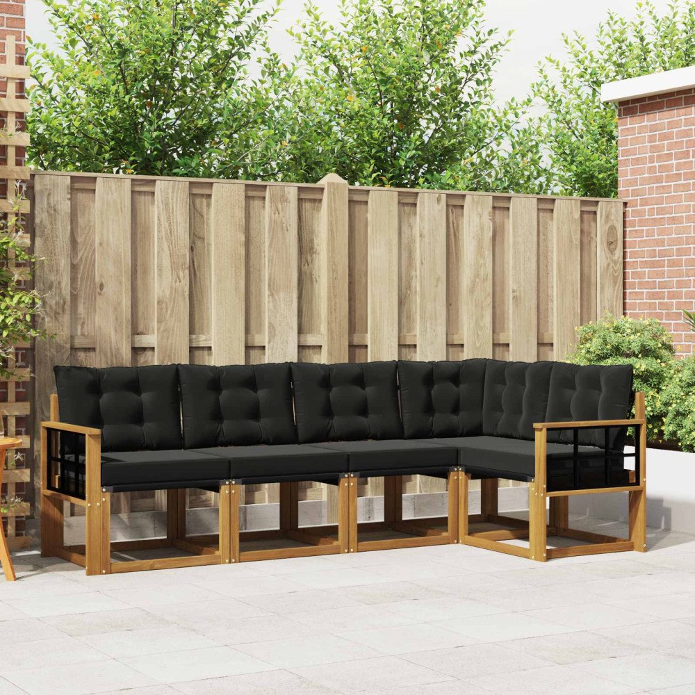 vidaXL Utomhussoffset med kudde 5 pcs Naturlig och svart