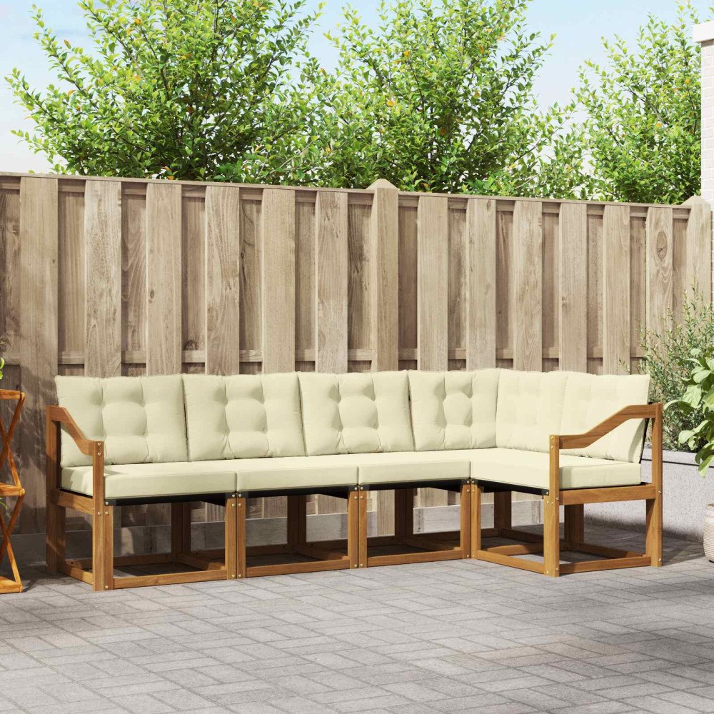 vidaXL Utomhussoffset med kudde 5 pcs Naturlig och Grädde