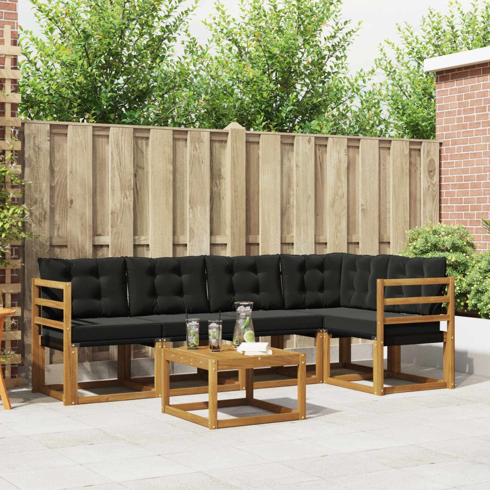 vidaXL Utomhussoffset med kudde 6 pcs Naturlig och svart