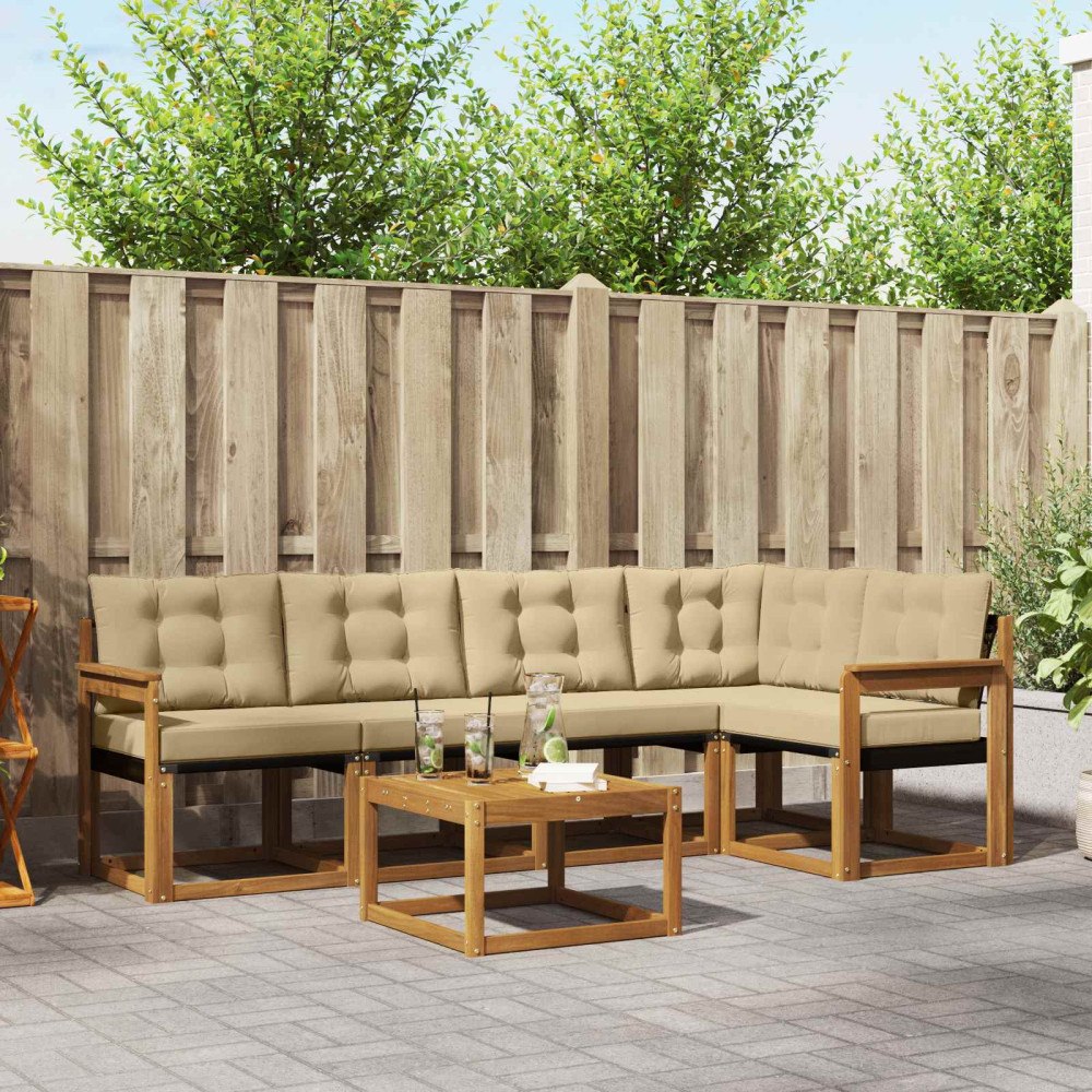 vidaXL Utomhussoffset med kudde 6 pcs Naturlig och Beige