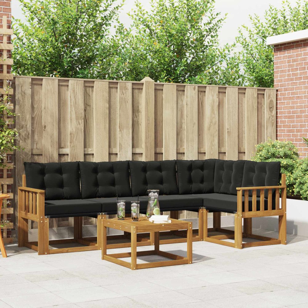 vidaXL Utomhussoffset med kudde 6 pcs Naturlig och svart