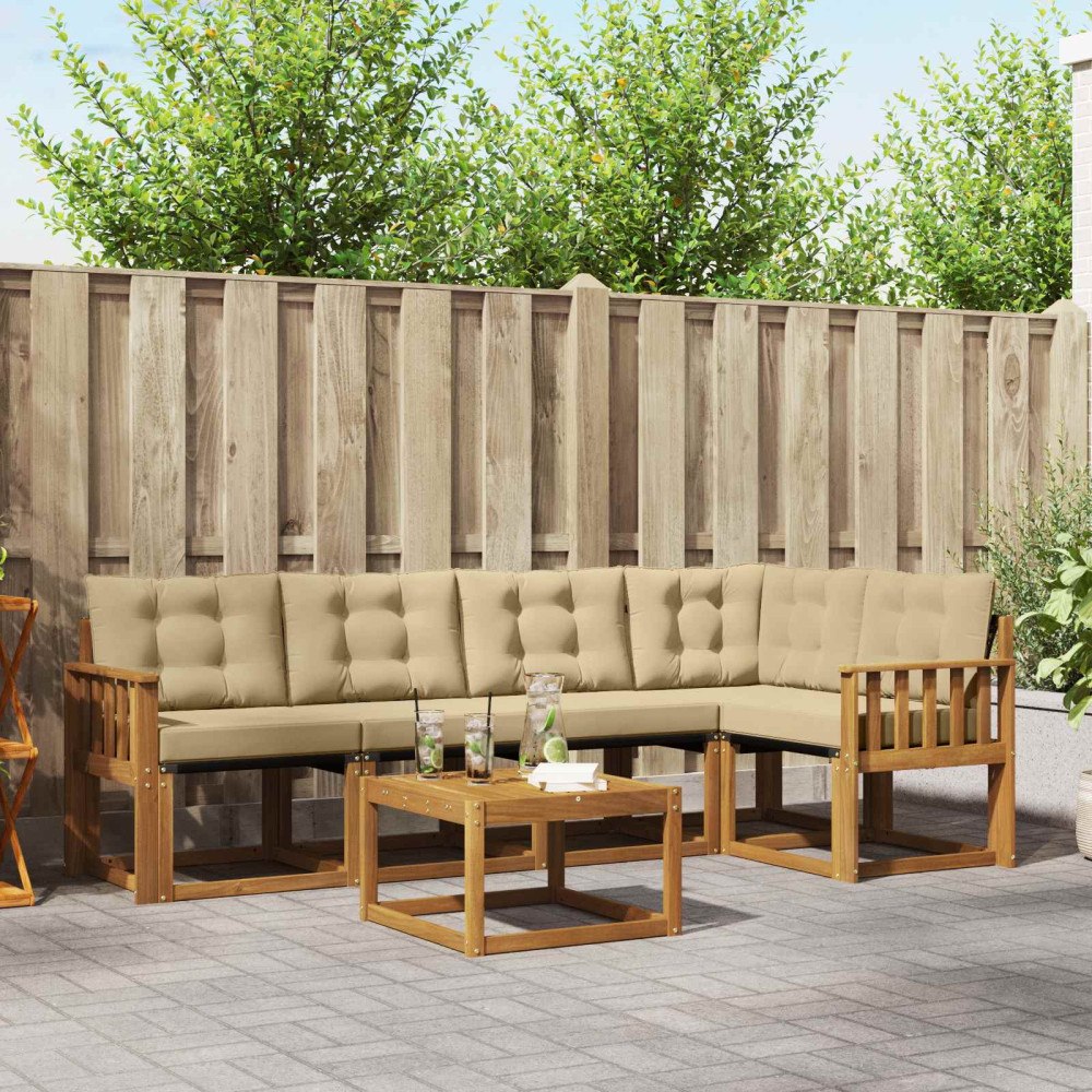 vidaXL Utomhussoffset med kudde 6 pcs Naturlig och Beige