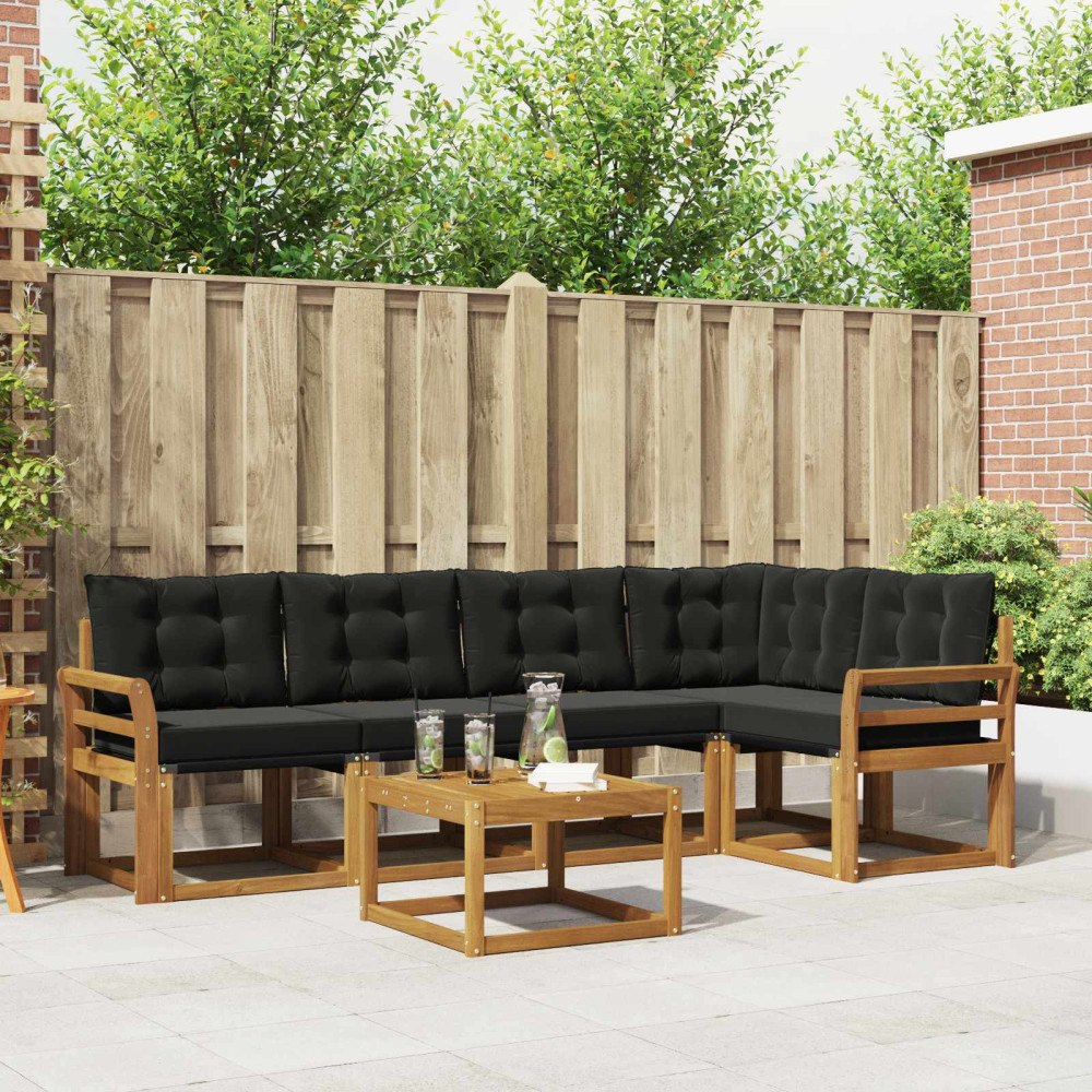 vidaXL Utomhussoffset med kudde 6 pcs Naturlig och svart