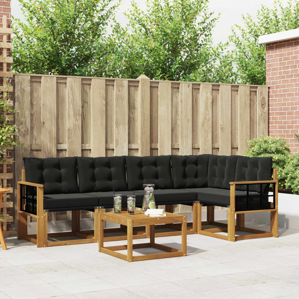 vidaXL Utomhussoffset med kudde 6 pcs Naturlig och svart