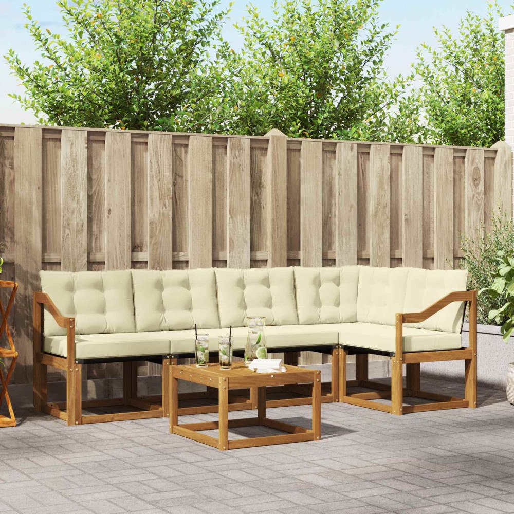 vidaXL Utomhussoffset med kudde 6 pcs Naturlig och Grädde