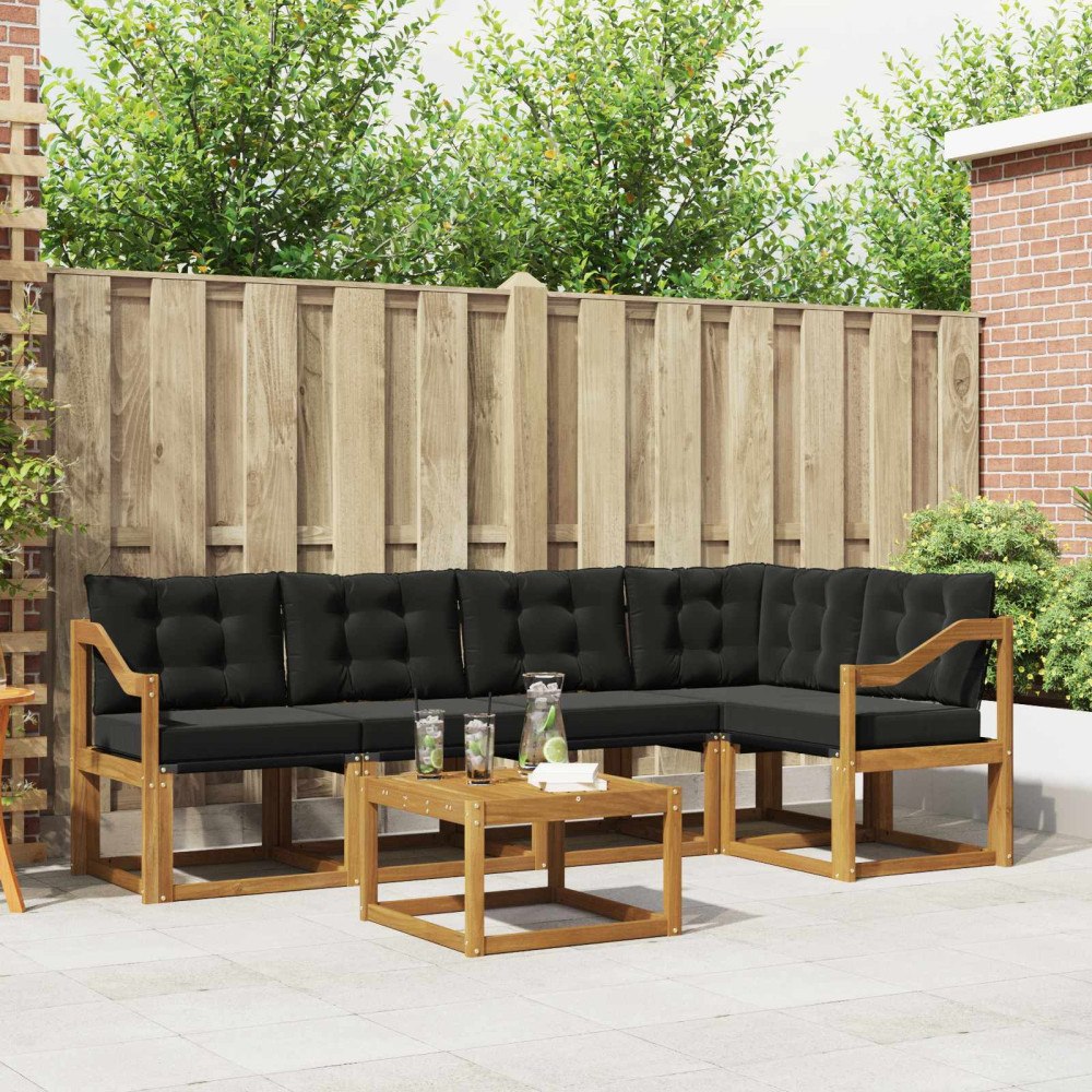 vidaXL Utomhussoffset med kudde 6 pcs Naturlig och svart