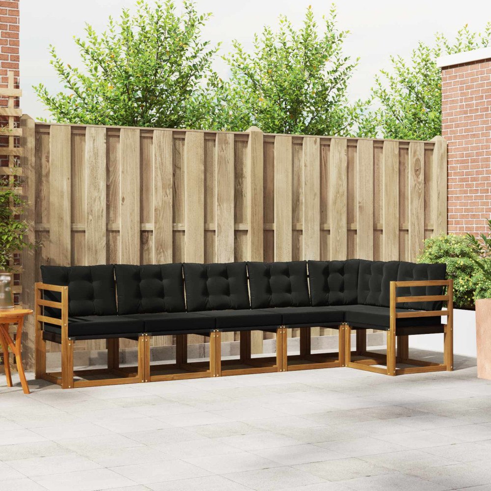 vidaXL Utomhussoffset med kudde 6 pcs Naturlig och svart