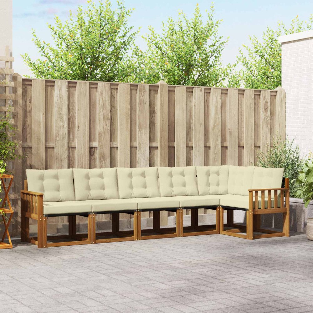 vidaXL Utomhussoffset med kudde 6 pcs Naturlig och Grädde