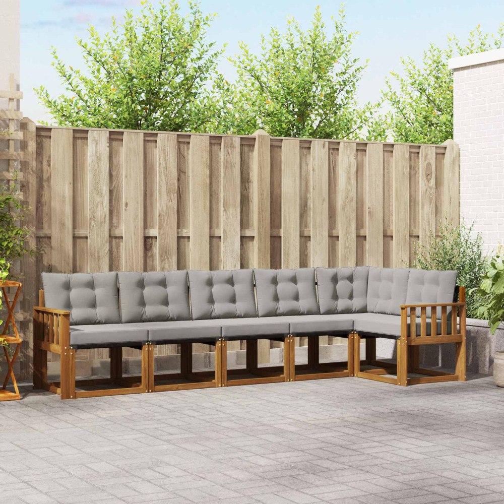 vidaXL Utomhussoffset med kudde 6 pcs Naturlig och Ljus Grå