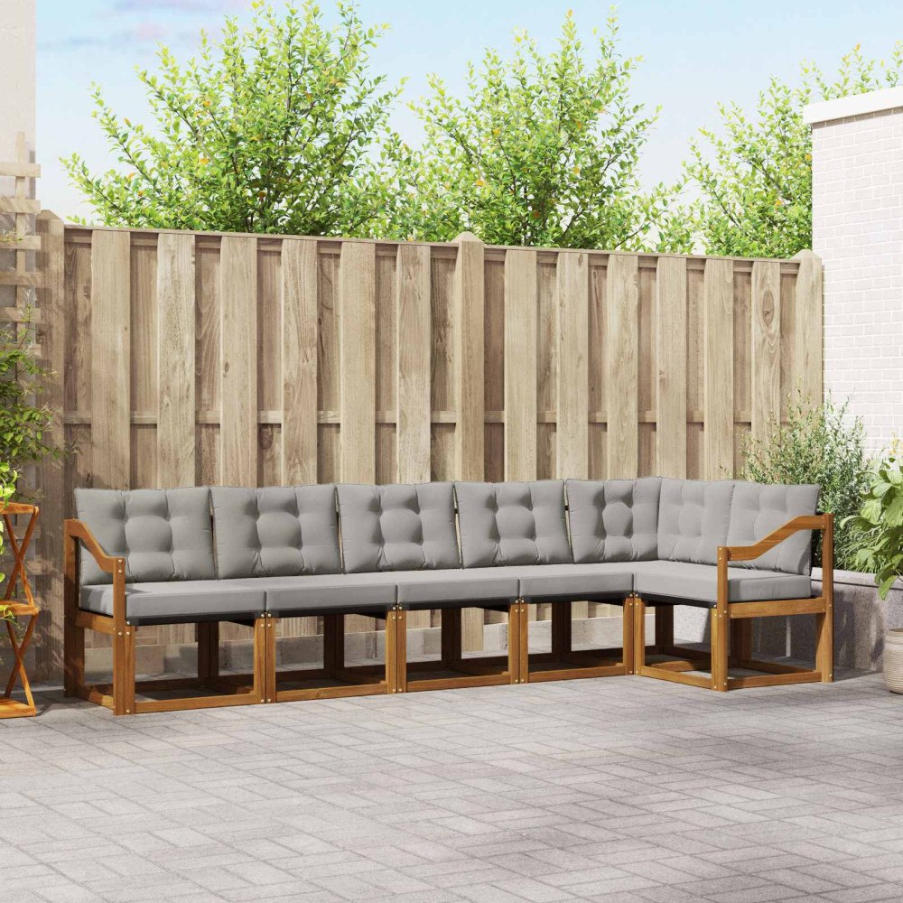 vidaXL Utomhussoffset med kudde 6 pcs Naturlig och Ljus Grå