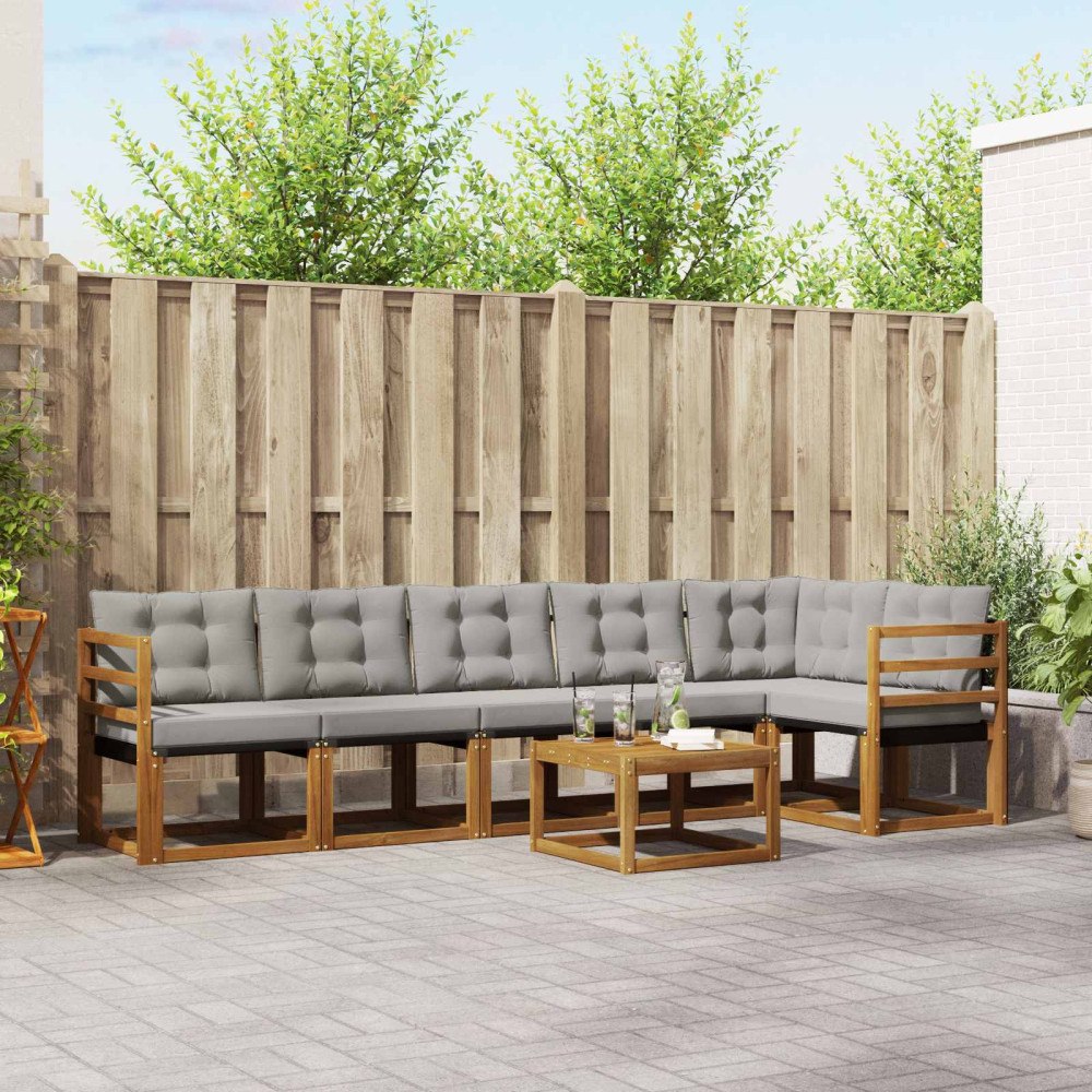 vidaXL Utomhussoffset med kudde 7 pcs Naturlig och Ljus Grå