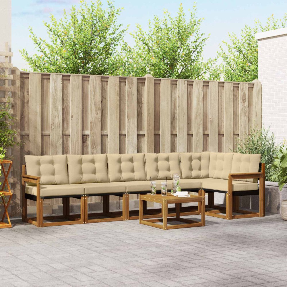 vidaXL Utomhussoffset med kudde 7 pcs Naturlig och Beige