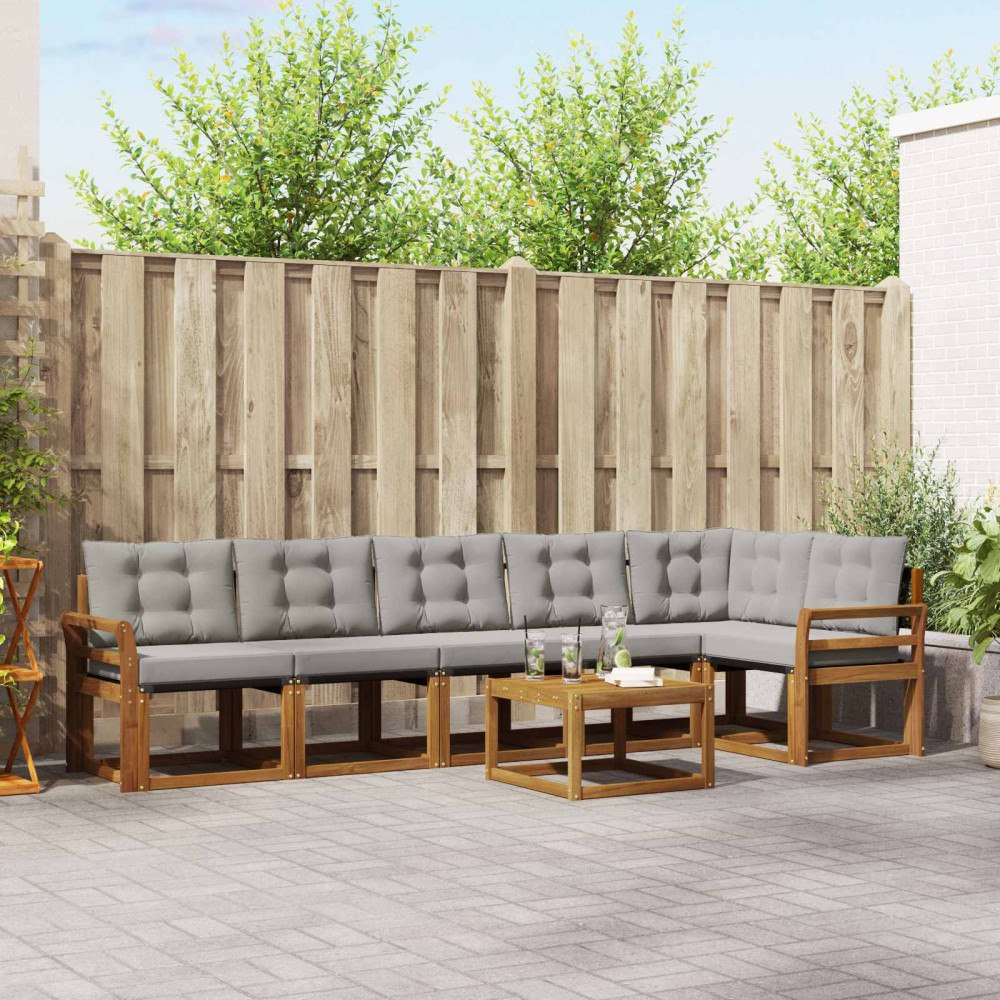 vidaXL Utomhussoffset med kudde 7 pcs Naturlig och Ljus Grå