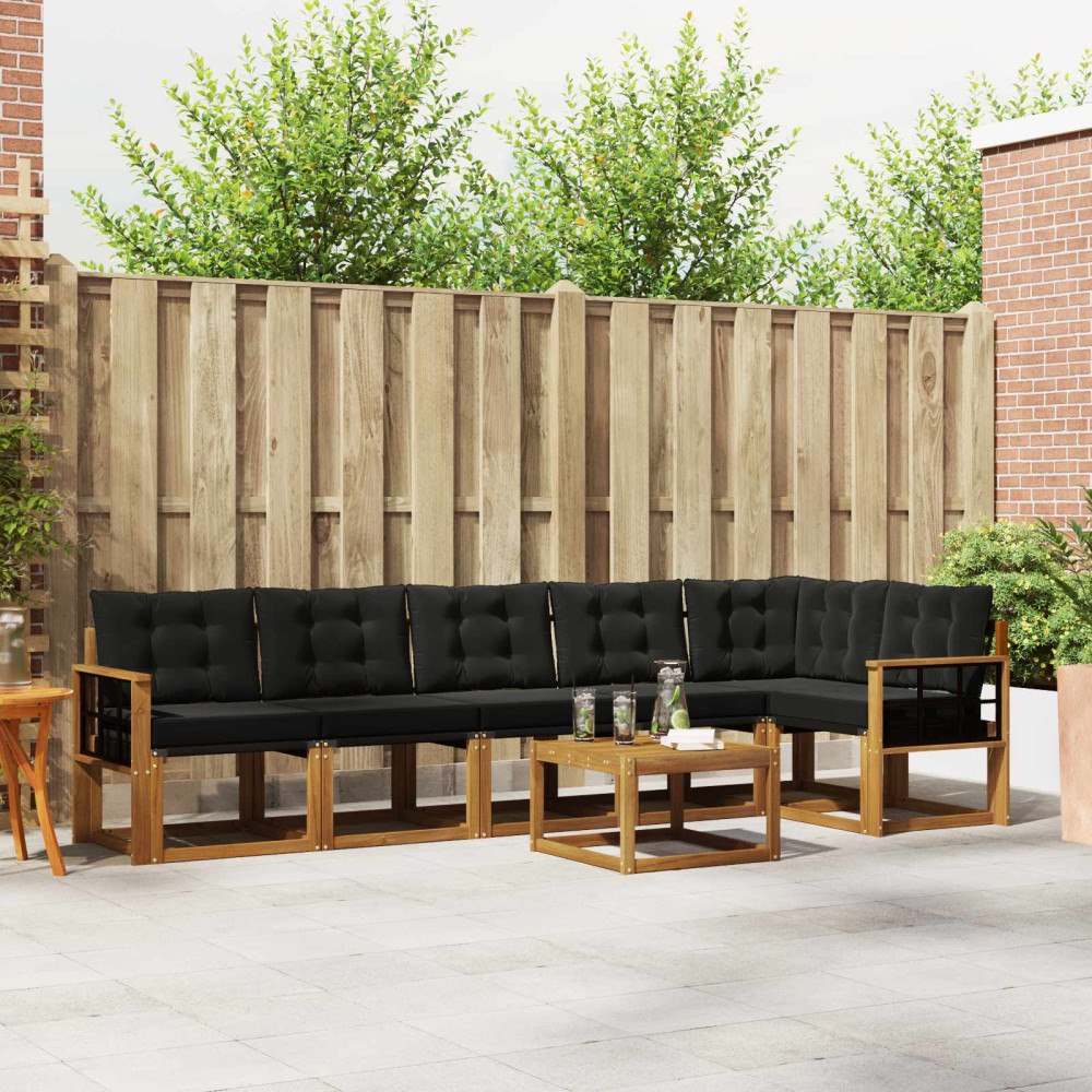 vidaXL Utomhussoffset med kudde 7 pcs Naturlig och svart