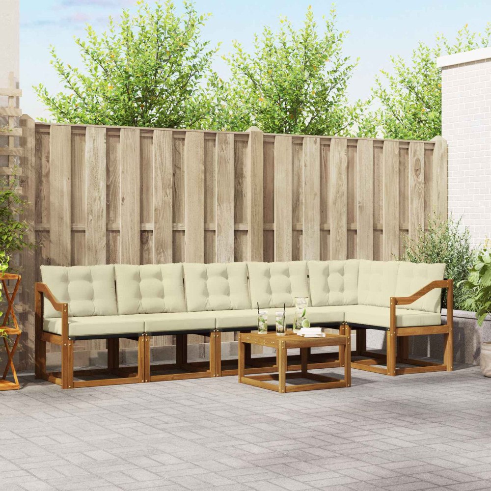 vidaXL Utomhussoffset med kudde 7 pcs Naturlig och Grädde