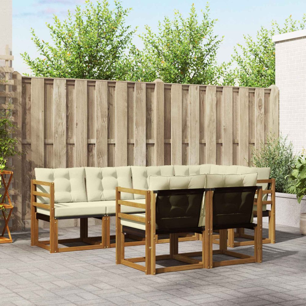 vidaXL Utomhussoffset med kudde 7 pcs Naturlig och Grädde