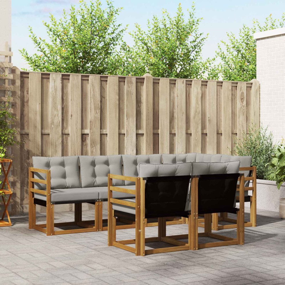 vidaXL Utomhussoffset med kudde 7 pcs Naturlig och Ljus Grå