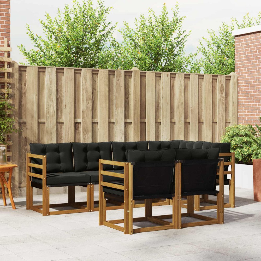 vidaXL Utomhussoffset med kudde 7 pcs Naturlig och svart