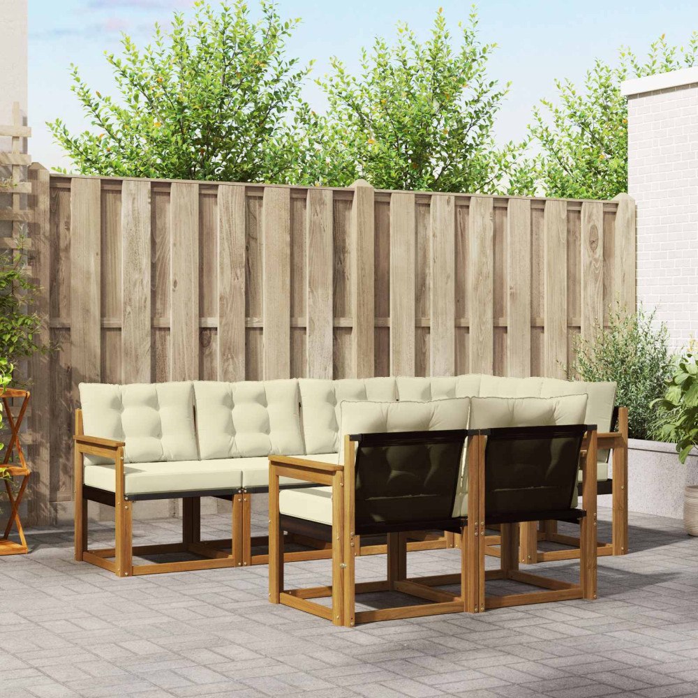 vidaXL Utomhussoffset med kudde 7 pcs Naturlig och Grädde